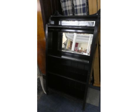 A Late 19th Century Ebonised Wall Hanging Unit with Mirrored Top Section Over Bookcase Base, Raised Galleried Shelf, 67cm Wid