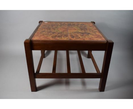 A Vintage Sunburst Tile Topped Coffee Table with Stretcher Support, 44cms Wide x 34cms High 