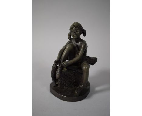 A Resin Bronze Effect Figure of Ballerina &amp; Cat, 16cms High 