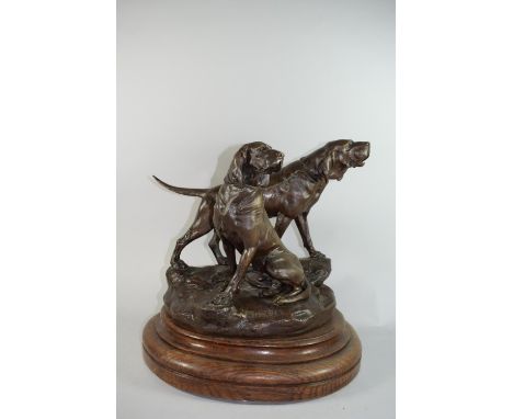 Leon Bureau (French 1866 - 1906), A Good Bronze Group Depicting Two Coupled Blood Hounds, 'Menelas And Grondeur' Signed, Late