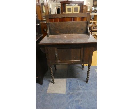 An Edwardian Oak, Marble and Tile Back Washstand on Barley Twist Supports, 76cms Wide 