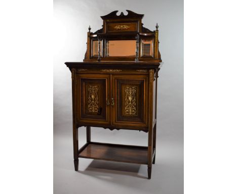 A Late Victorian Edwardian Ivory Inlaid Rosewood Chiffonier Cabinet with Panelled Doors to Centre Cupboard Having Two Shelves