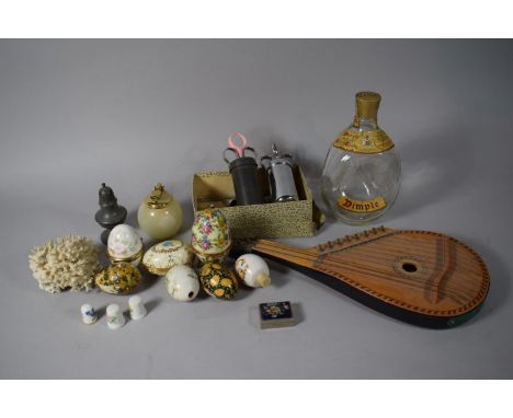 A Collection of Items to Include a Ukrainian Bandura, Ceramic Eggs, Alabaster Lighter, Lacquered Eggs, Vintage Cake Decoratin