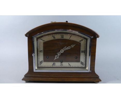 A Walut Art Deco Westminster Chime Mantel Clock Inscribed for Fraser, Ferguson &amp; Macbean, Inverness, on Bun Feet, 29cms W