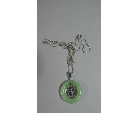 A Contemporary 14ct White Gold and Jade Necklace. Gross Weight 3.9gms 