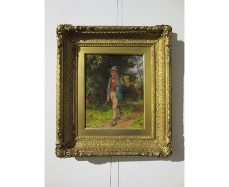 William III Bromley (act 1835-1888) 'Whistling through the woods' Oil on canvas . Patch to the back of canvas, 24.5cm x 19.5c