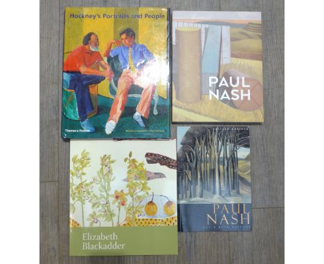 Four art related reference books including Paul Nash, David Hockney, Elizabeth Blackadder