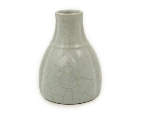 A Chinese Guan type brushwasher, Qianlong mark but later, of quatrelobed form, each side moulded in relief with an animal mas