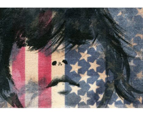 'East Wind' medium: Gesso and dye on vintage flag PLEASE NOTE THAT FINAL INVOICES WILL INCLUDE BUYERS PREMIUM AT 27% (INCLUSI