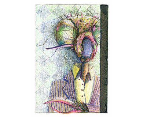 'Brundle Portrait' medium: Crayon, ink and paint PLEASE NOTE THAT FINAL INVOICES WILL INCLUDE BUYERS PREMIUM AT 27% (INCLUSIV