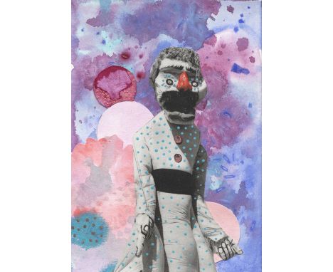 'The Puppet' medium: acrylic and collage PLEASE NOTE THAT FINAL INVOICES WILL INCLUDE BUYERS PREMIUM AT 27% (INCLUSIVE OF VAT