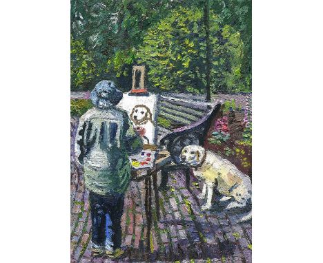 'Self Portrait Painting Joey in the Park' medium: oil on canvas PLEASE NOTE THAT FINAL INVOICES WILL INCLUDE BUYERS PREMIUM A