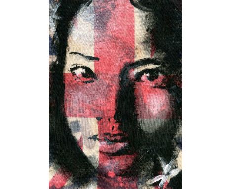 'Periwinkle' medium: Gesso and dye on vintage flagPLEASE NOTE THAT FINAL INVOICES WILL INCLUDE BUYERS PREMIUM AT 27% (INCLUSI