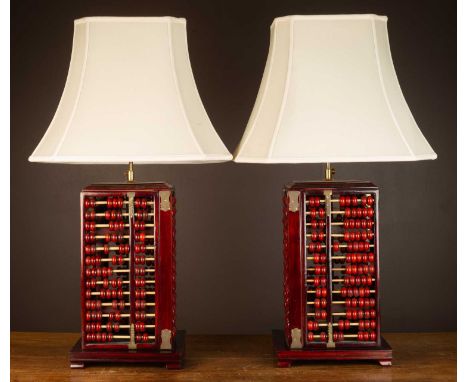 A pair of 'abacus' table lamps of square form with shades25.5cm at the base x 79cm high (adjustable)Qty: 2Some of the dowling