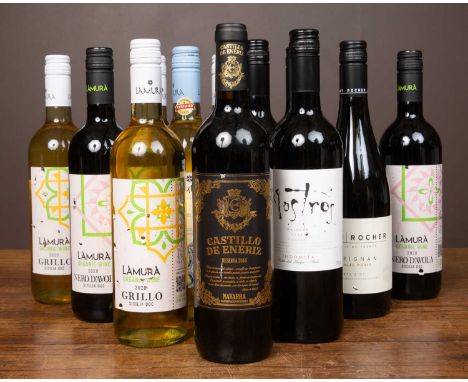 A mixed case of twelve bottles of various wines to include five bottles of Lamura organic white wine; two bottles of red; two