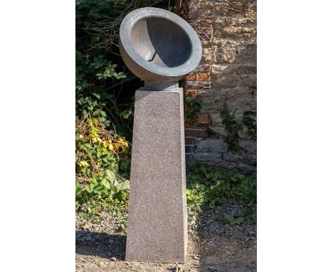 A Scaphe style copper sundial on a granite plinth, dated 'November 1953'the bowl 51cm diameter; the bowl and plinth 147cm hig