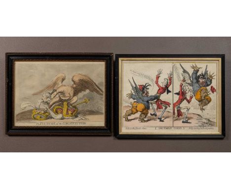Two 19th century hand coloured etchings after James Gilray (b.1756-d.1815), 'The Vulture of the Constitution', pub. 3rd Jan 1