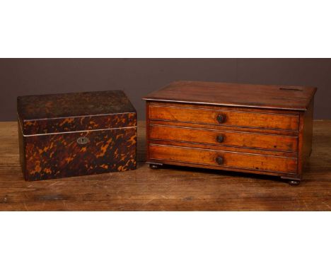 An early 19th century tortoiseshell correspondence box with a label for 'Lund, 57 Cornhill, London' and with ivory detailing,