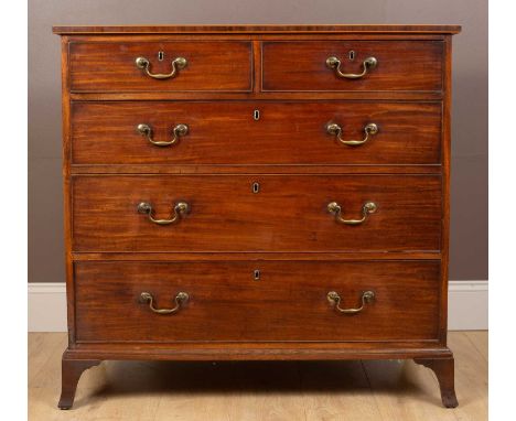A George III style mahogany chest of two short over three long drawers, with kingwood banding to the frieze top103cm wide x 5