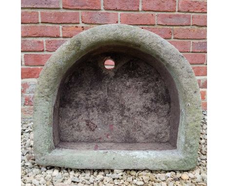 An old D-shaped stone trough58cm wide x 50cm deep x 19cm high Qty: 1In weathered condition.