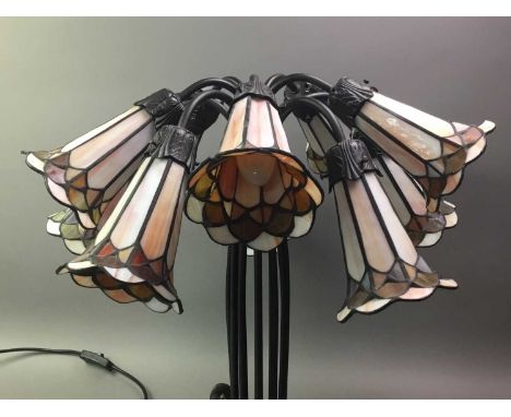 MODERN TABLE LAMP OF TIFFANY DESIGN With ten leaded glass flowerhead shades issuing from the central open column54cm high