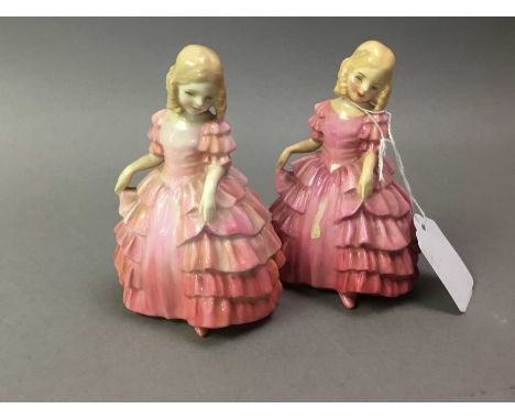 GROUP OF ROYAL DOULTON AND HUMMEL FIGURES comprising two Royal Doulton figures of Rose, Lovers, Yearning and three others, al