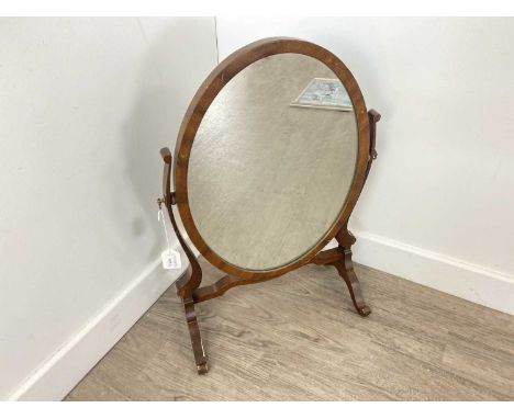 20TH CENTURY DRESSING TABLE MIRROR AND THREE PICTURES the dressing table mirror on twin feet, along with two portraits and a 