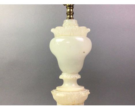 EARLY 20TH CENTURY ALABASTER COLUMN TABLE LAMP carved with ogee urn over fluted column50cm high 