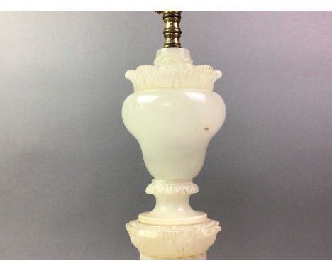 EARLY 20TH CENTURY ALABASTER COLUMN TABLE LAMP carved with ogee urn over fluted column50cm high 