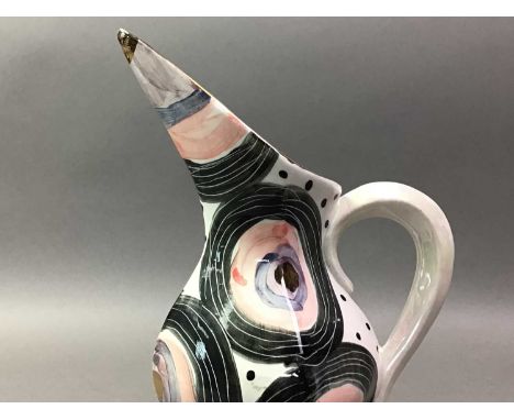 COLLECTION OF NOVELTY CERAMICS including a ceramic incense burner in the form of a cat, a lidded jar and cover, a candlestick