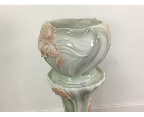 MODERN CERAMIC JARDINIERE with floral decoration, on a pedestal
