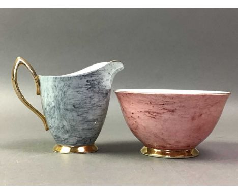ROYAL ALBERT PART TEA SERVICE GOSSAMER PATTERN  with marble effect and gilt decoration 
