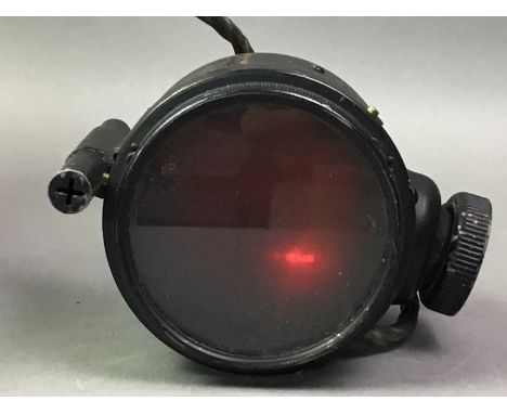 VINTAGE MILITARY SIGNALLING LAMP EARLY 20TH CENTURY  contained in original tin box with shoulder strap, along with an artist'