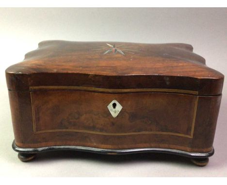 MAHOGANY STORAGE BOX inset with mother of pearl30cm wide