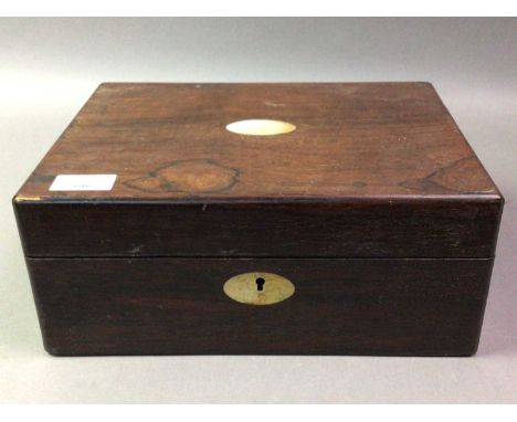 COLLECTION OF WOODEN BOXES including one example with an oval mother of pearl inlaid section, as well as several other wooden