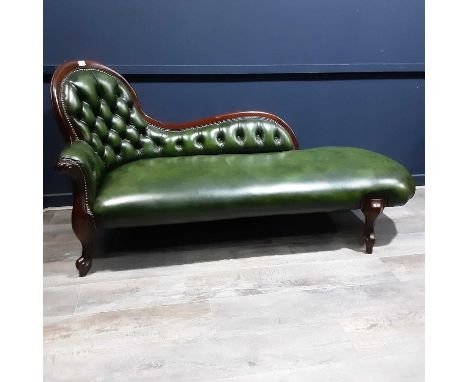 CHAISE LONGUE upholstered in green leather with button back detail82cm high, 166cm wide, 70cm deep Dimensions&nbsp;82cm high,