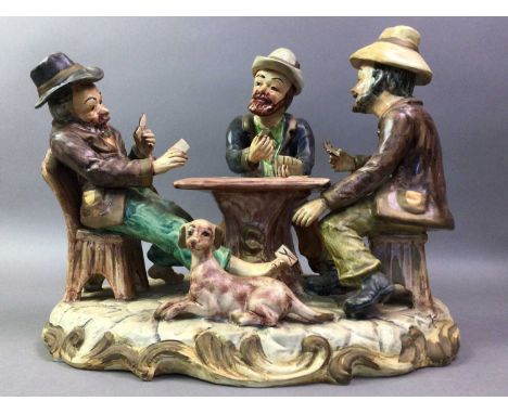 CAPO DI MONTE GROUP OF CARD PLAYERS AND TWO OTHER FIGURES  the card players modelled seated around a tablethe card players 40