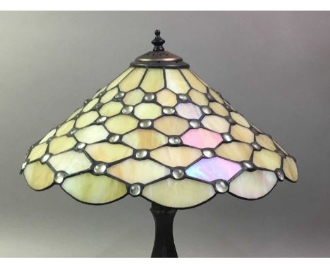 TIFFANY STYLE TABLE LAMP AND A PAIR OF 20TH CENTURY LAMPS the Tiffany style shade in cream Qty: 3