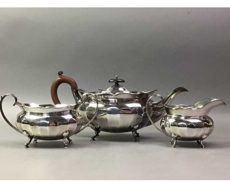 SILVER PLATED THREE PIECE TEA SERVICE ALONG WITH OTHER SILVER PLATE comprising coffee pot and sugar bowl, a toast rack also a