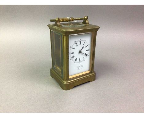 BRASS CARRIAGE CLOCK by J W Benson11cm high