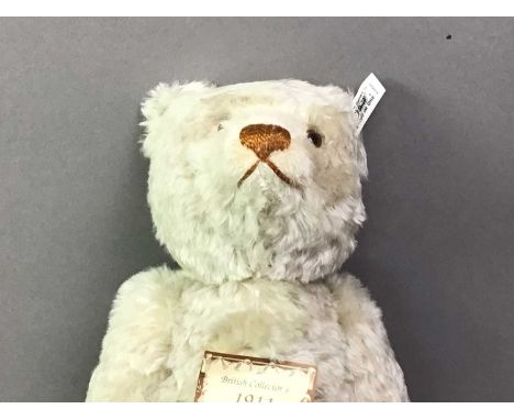 STEIFF BRITISH COLLECTORS REPLICA 1911 TEDDY BEAR LIMITED EDITION no 01830, glass eyes with stitched nose and mouth over plus