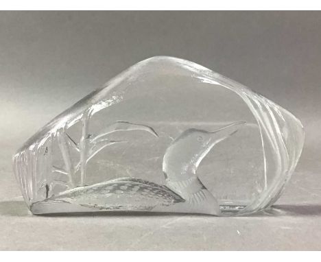 MATS JONASSON THREE GLASS SCULPTURES  two with polar bears, the other a duck, also including glass tea light holders, tree mo