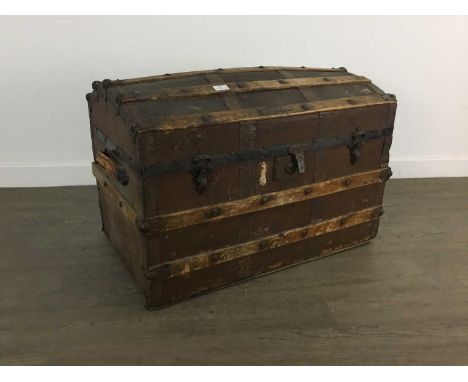 DOMED TOP TRAVEL TRUNK wood bound75.5cm wide