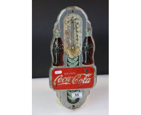 Vintage Tinplate "Drink Coca Cola" Thermometer, lacks Glass &amp; Mercury, approx 40 x 17.5cm