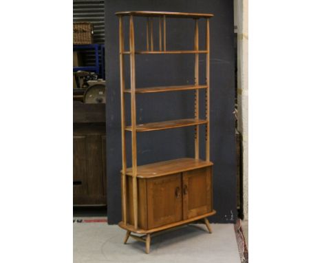 Ercol Pale Beech and Elm Giraffe Room Divider with Three Adjustable Shelves above Two Cupboard Doors with Shelf to interior, 