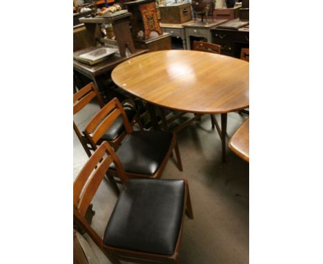 Retro Mid 20th century Nathan Teak Gate-leg Dining Table, 168cms long x 99cms deep x 75cms high together with Five Nathan Din