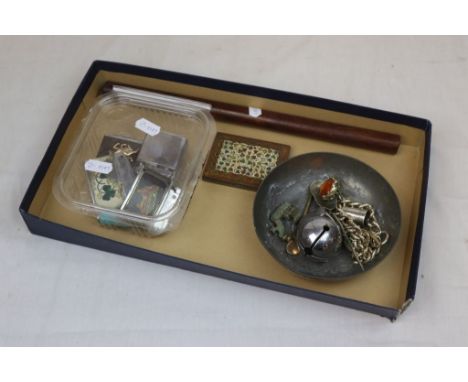 Small group of vintage collectables to include Lighters, Rosewood rolling Ruler, Enamel box etc