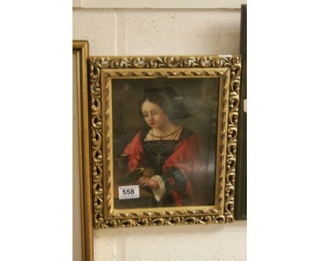 Framed oil painting portrait of a medieval lady 