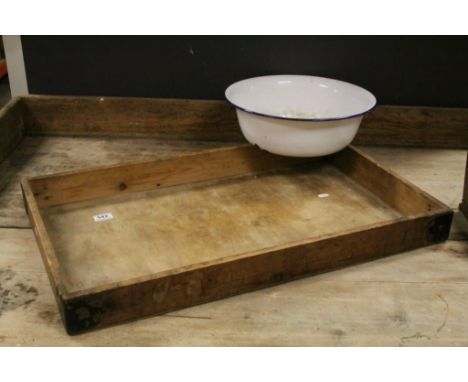 Abingdon wooden bakery tray and a vintage enamel bowl 