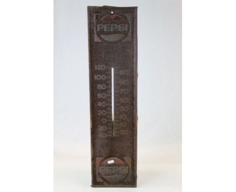 Large vintage "Pepsi" Tinplate wall Thermometer in rusty condition, approx 71 x 18cm